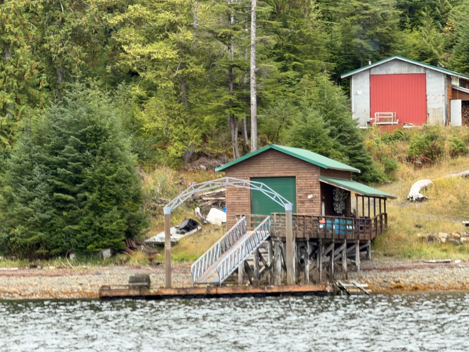 Waterfront building, ramp, and floating dock